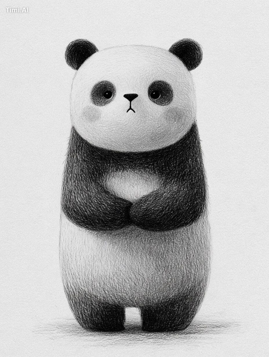 Panda character design: Body widest at bottom, narrowing upward, width …