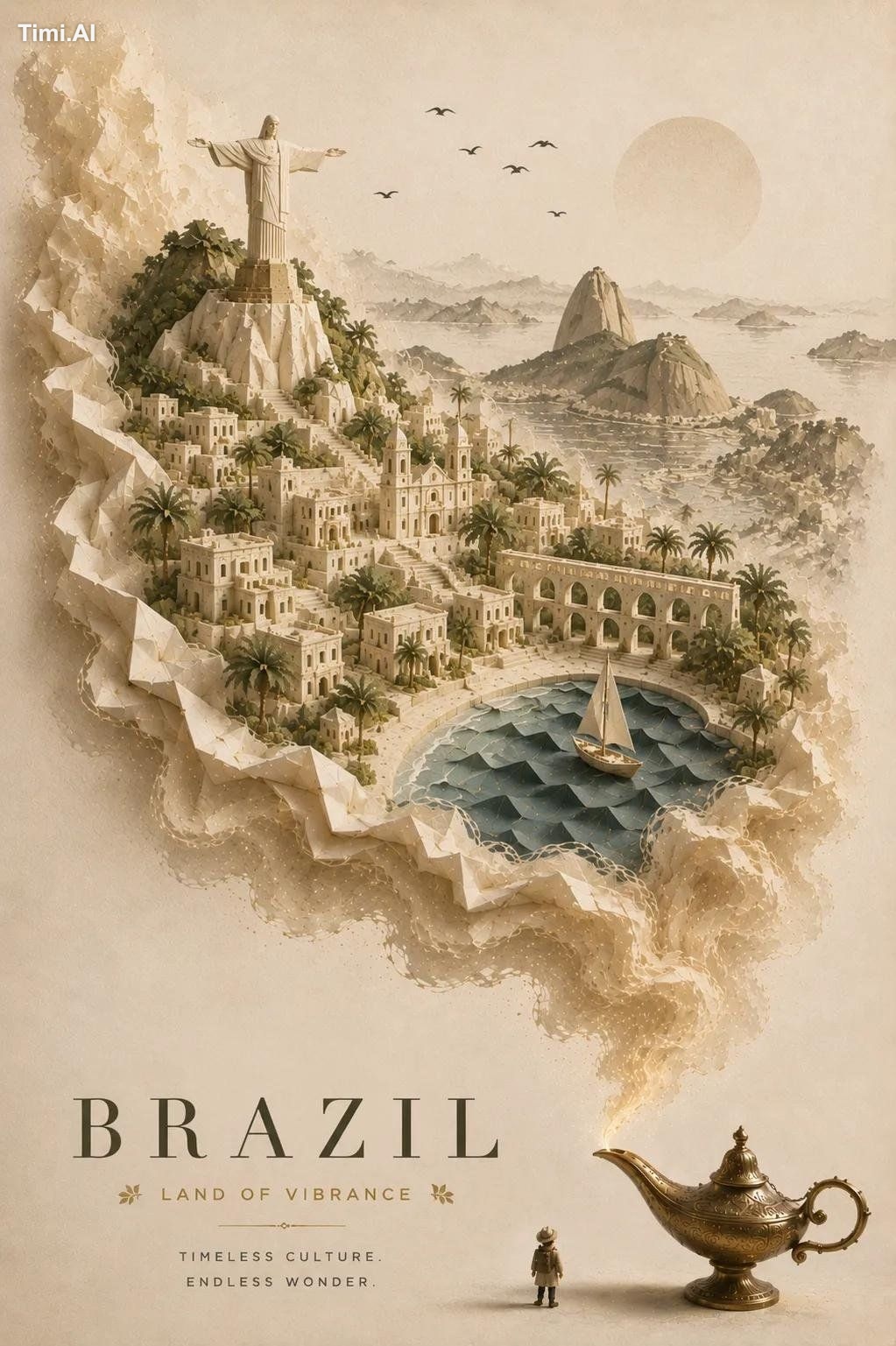 Create an elegant, premium travel poster featuring a magical miniature … 2