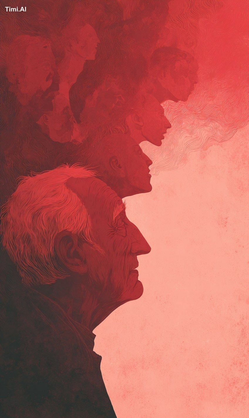 surreal vector illustration, old man in profile with expressive brush s…