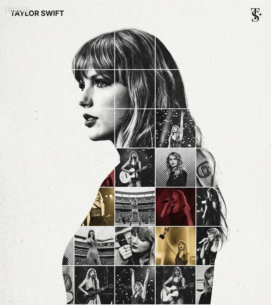 Create a refined, gallery-quality tribute poster built around a central…
