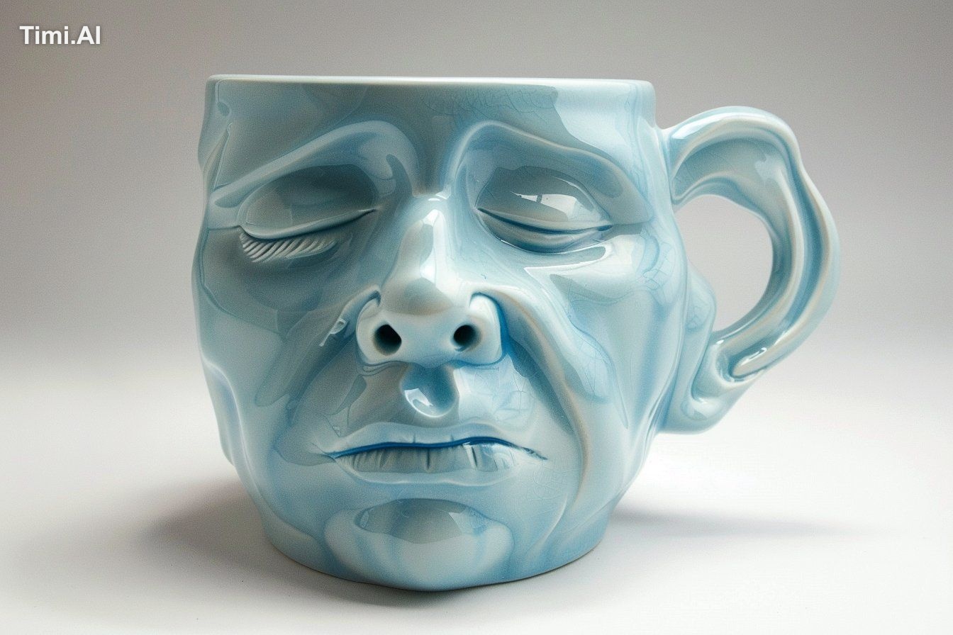 a ceramic mug with a [Subject+ description] design, 3D, [color], white … 1