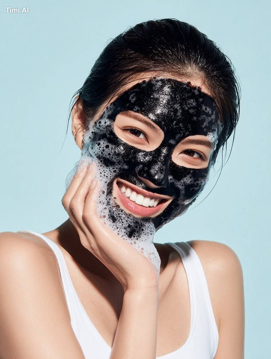 A skincare advertisement featuring a cheerful young Japanese female mod… 2