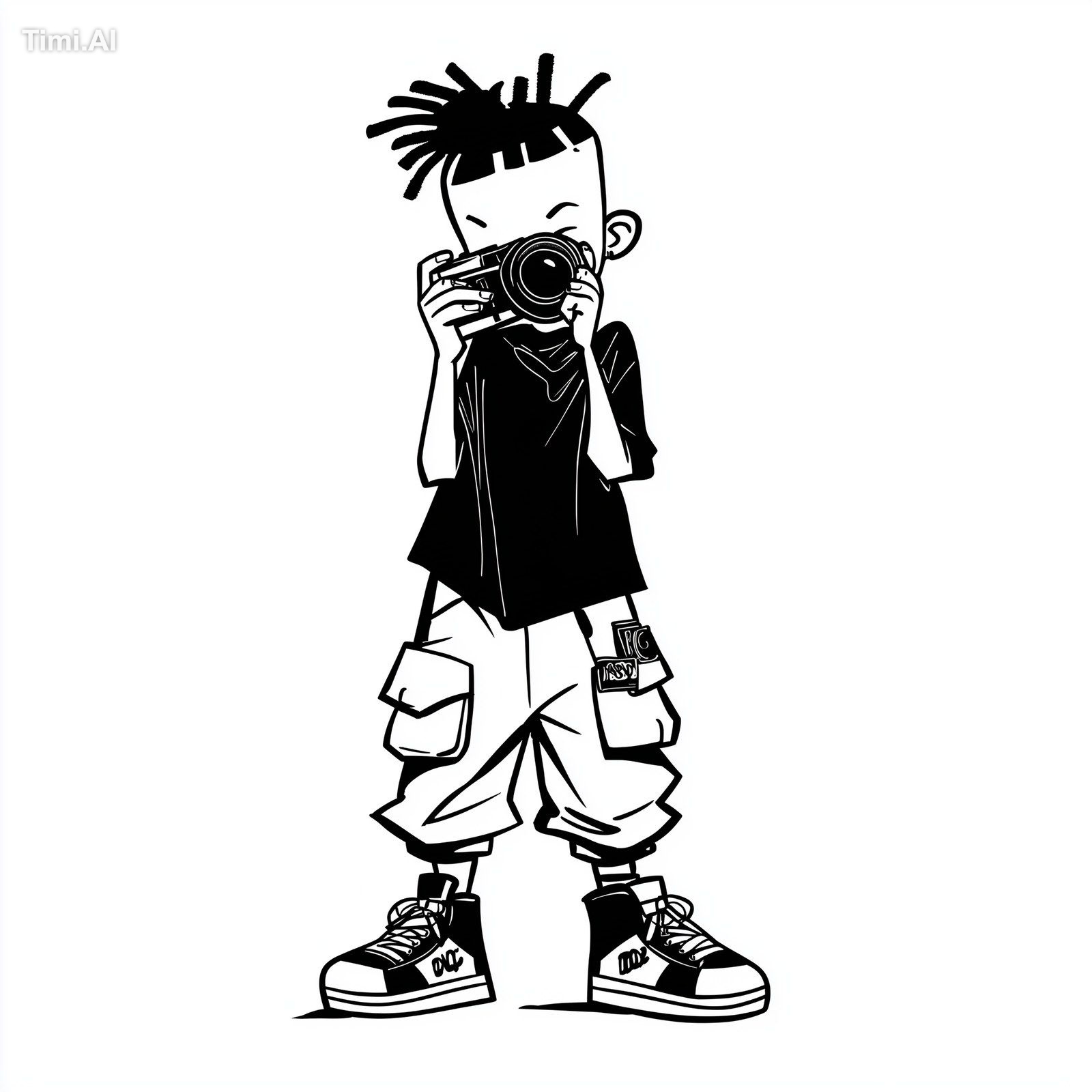 cartoon urban teenage boy, mohawk dreadlocks, baggy pants, DC shoes, ho…