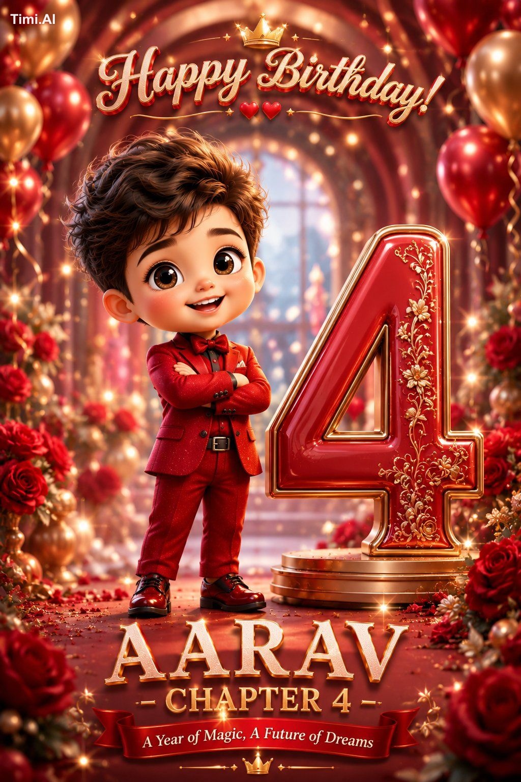 Create an ultra-detailed 3D chibi birthday poster featuring [NAME] tran… 3