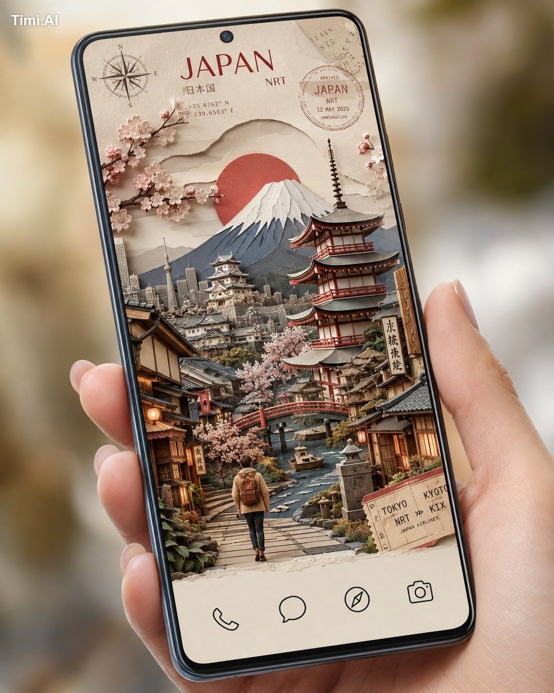 Create a premium smartphone homescreen wallpaper in the style of a high…