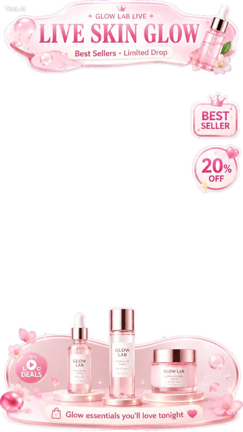 Create a professional vertical 9:16 TikTok Live shopping overlay design… 2