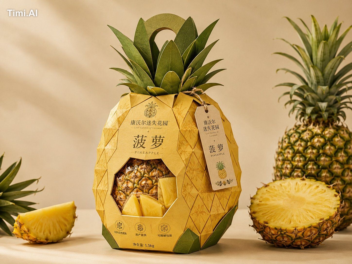 为【品牌名】的【产品名】设计一款高颜值、创意独特、具有品牌识别度的异形水果包装设计方案。 包装造型必须严格基于【水果类型】本身的自然外观进行原… 2