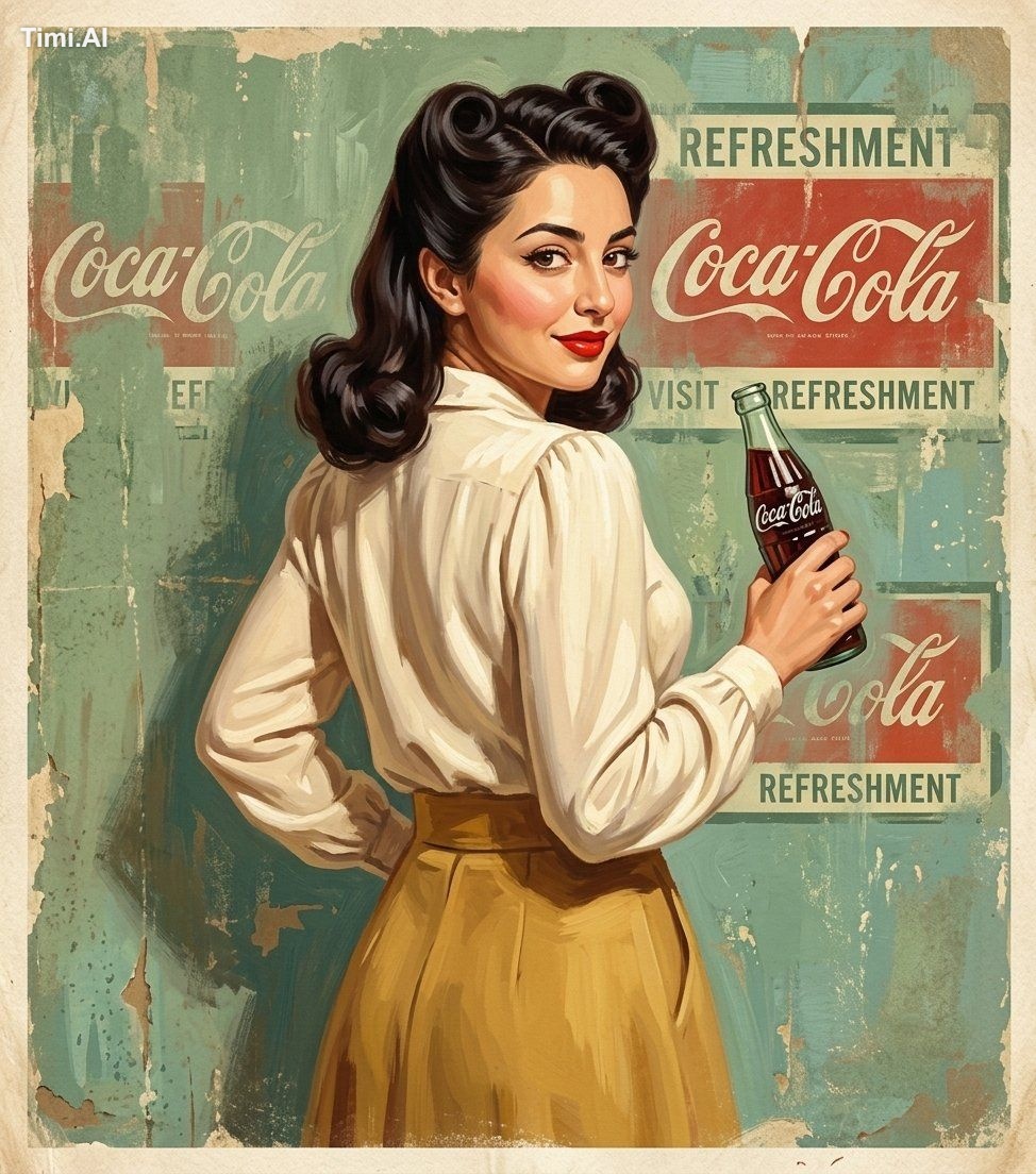 �⤵️ Vintage 1940s American pin-up poster illustration, hand-painted gou… 1