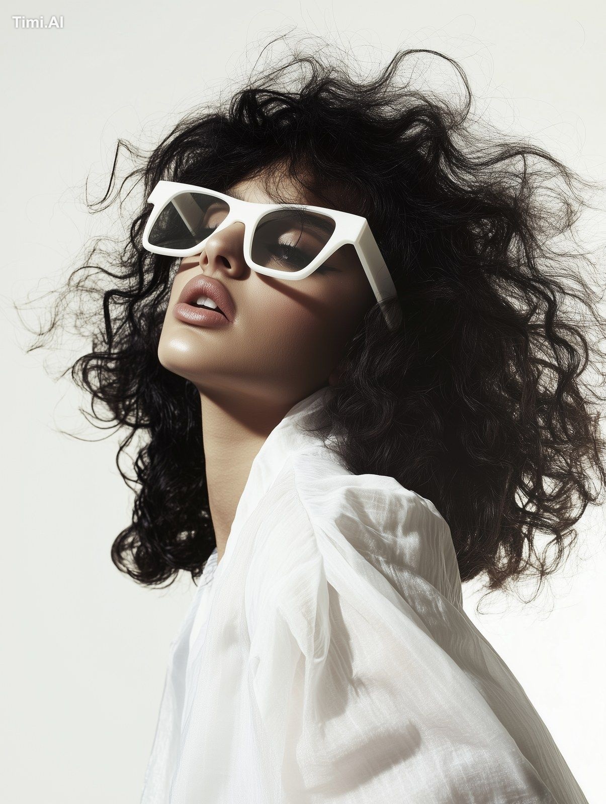 A Latin American woman aged 20-25 wearing dark glasses for Harper's baz…