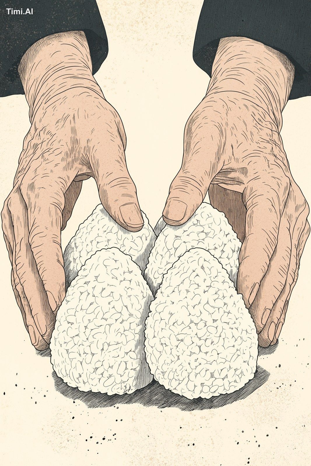 Editorial image of japanese rice balls - onigiri- with hands of an elde…