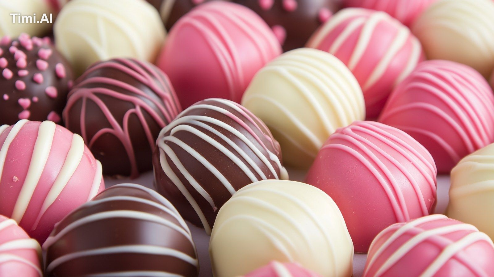 red and white and pink chocolates, valentines day --ar 16:9 --v 6.1