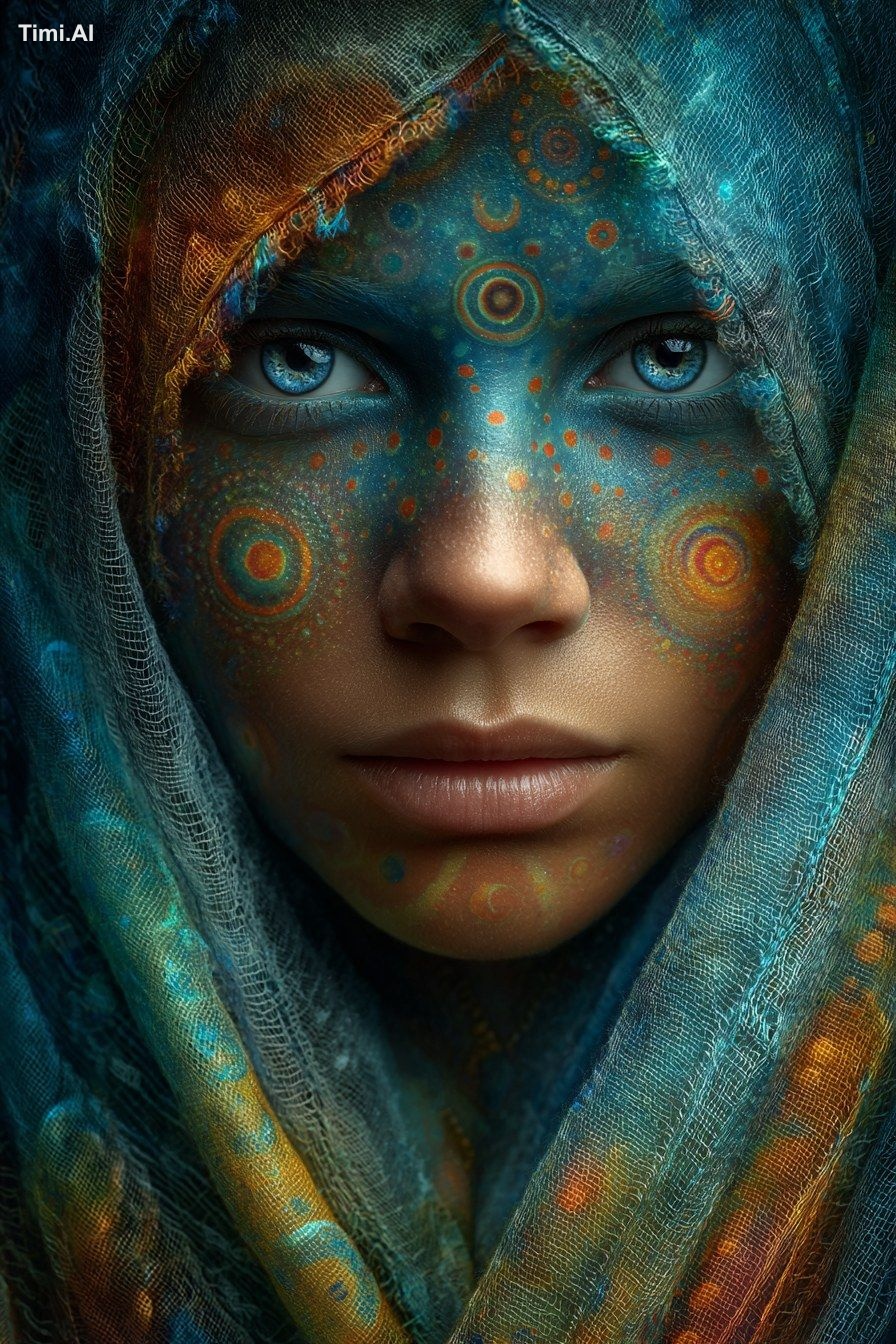 Ultra high-definition vertical portrait of a mysterious oracle shrouded…