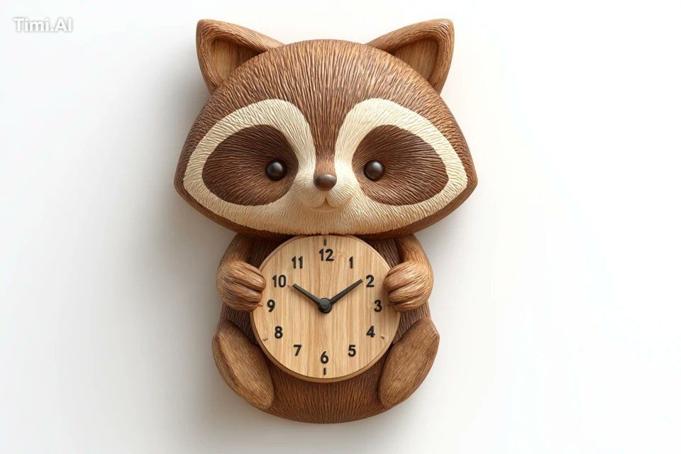 3D render of a uniquely shaped wall clock featuring a [subject] holding… 3