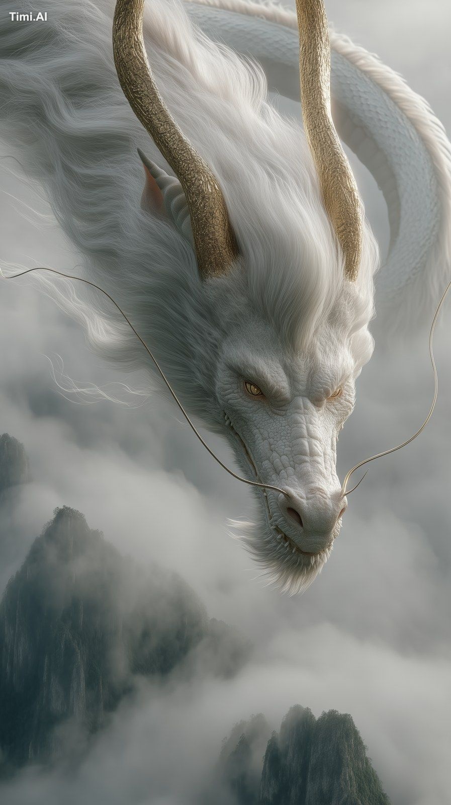 A 5000-year-old Eastern white dragon of colossal scale soaring through …
