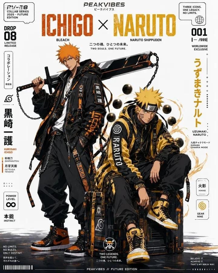 Ultra-detailed anime streetwear crossover poster design, premium hypebe… 2