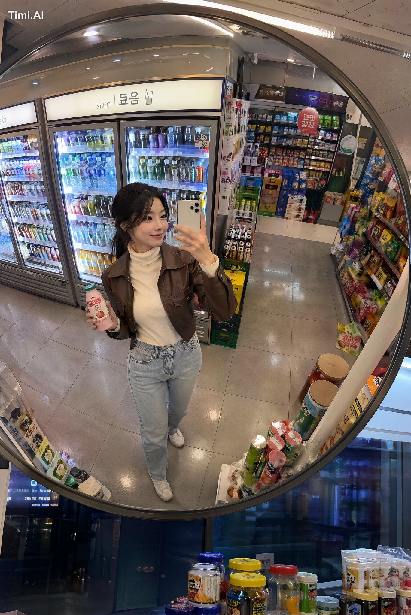 LATE-NIGHT KOREAN MART MIRROR SNAP Create a photorealistic lifestyle im… 1