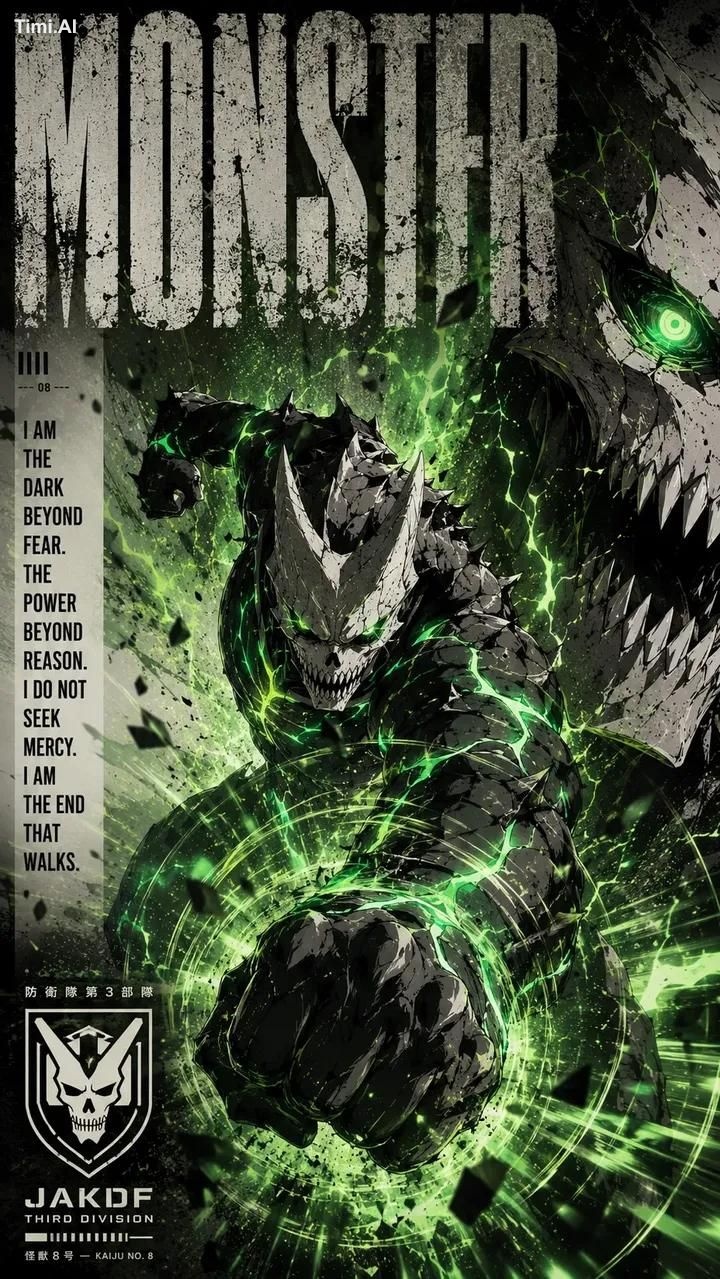Masterpiece, ultra-detailed dark sci-fi manga illustration of Kaiju No.… 2
