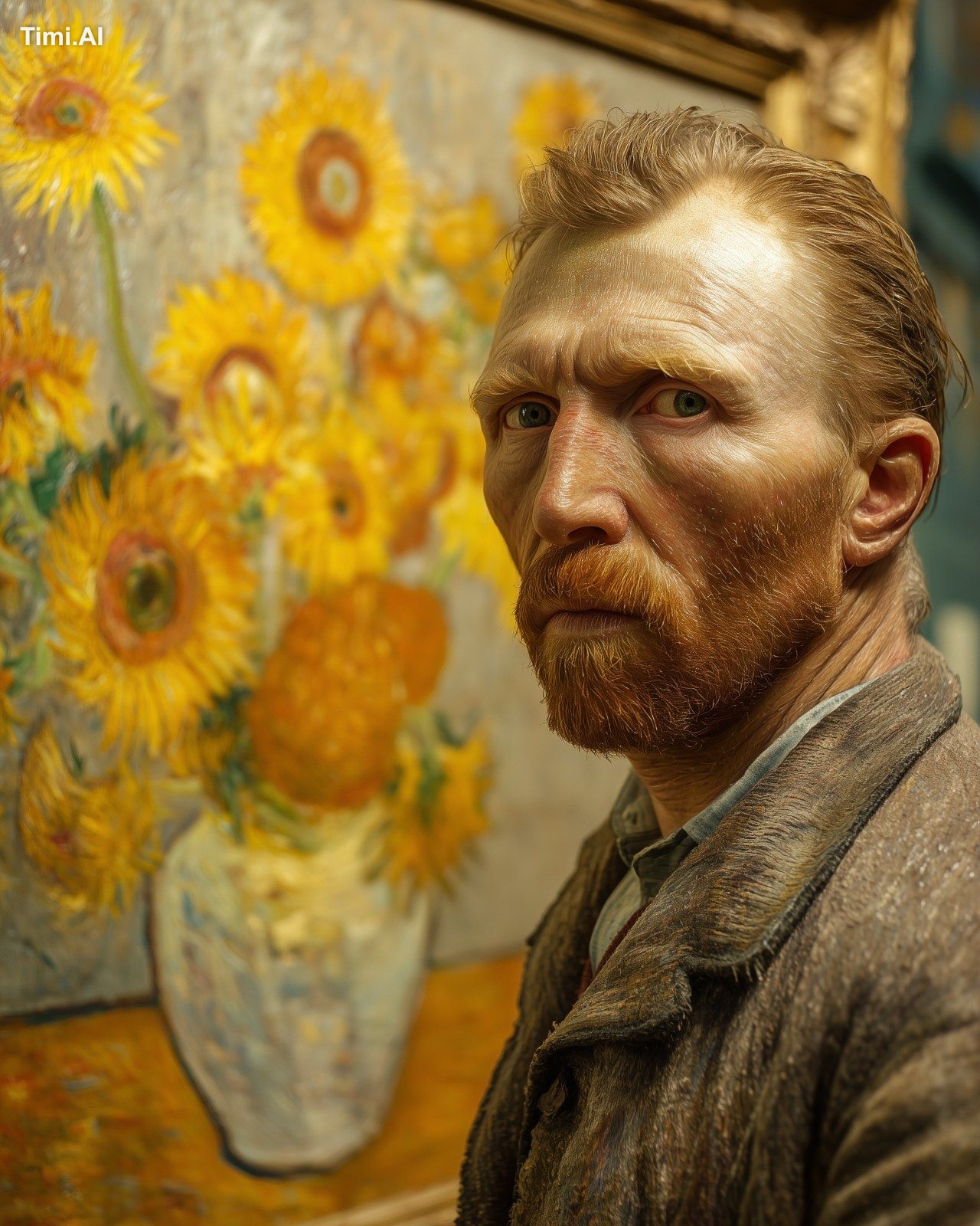 middle aged Vincent van Gogh with short red hair and ginger beard, slig…