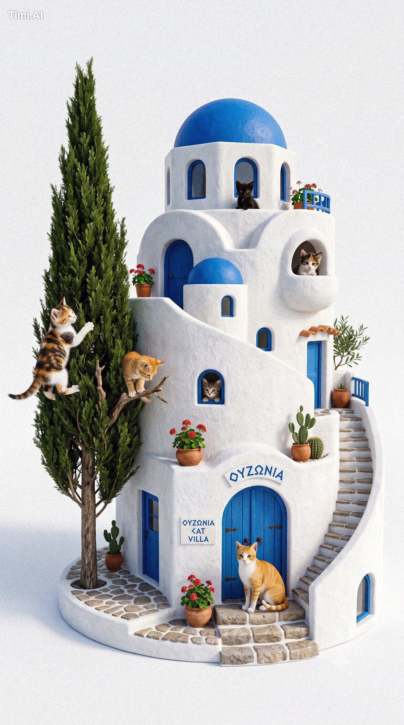 A breathtaking luxury cat house inspired by [ARCHITECTURE STYLE], trans…