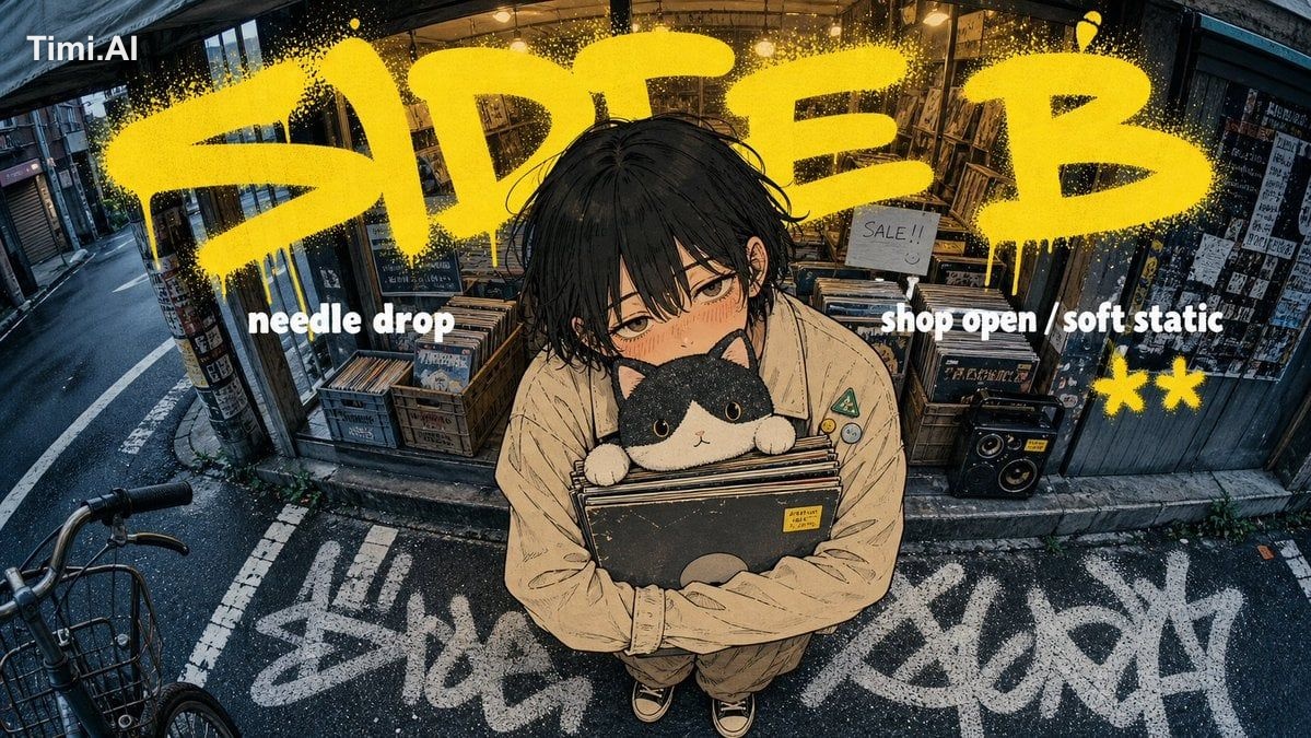 鱼眼广角深夜街头海报，16:9 横版——采用极限运动摄影机级别的鱼眼广角镜头，贴地仰拍构图，画面带明显桶形畸变，人物微微前倾像要探出画面；中央…