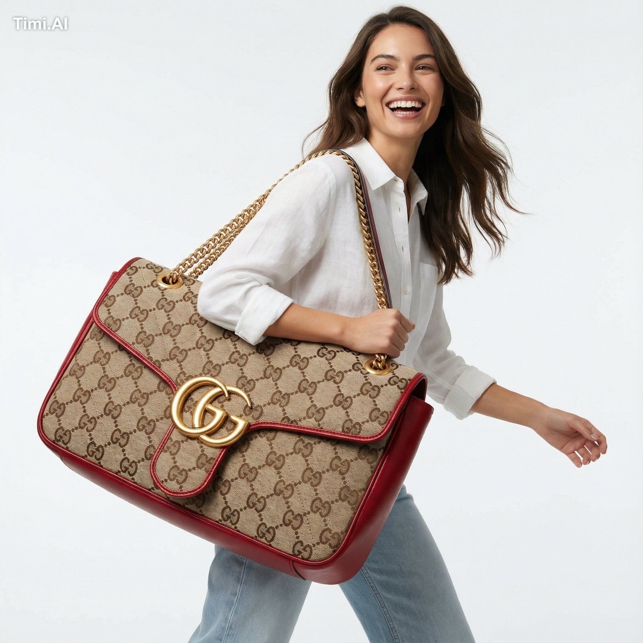 [person], [pose], oversized product in the attached image as the main h…