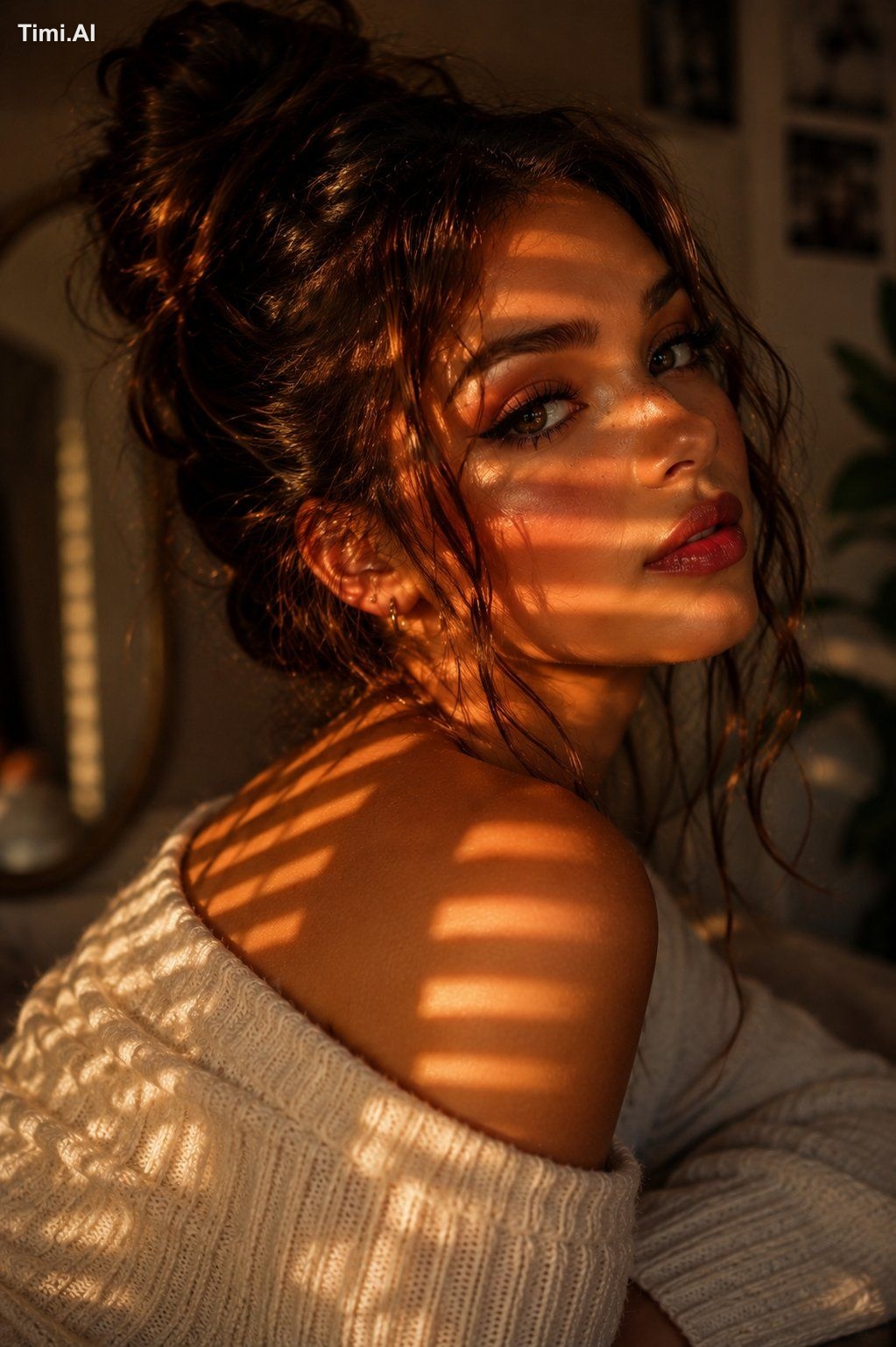 A cinematic close-up portrait of a beautiful young woman with dark brow… 2