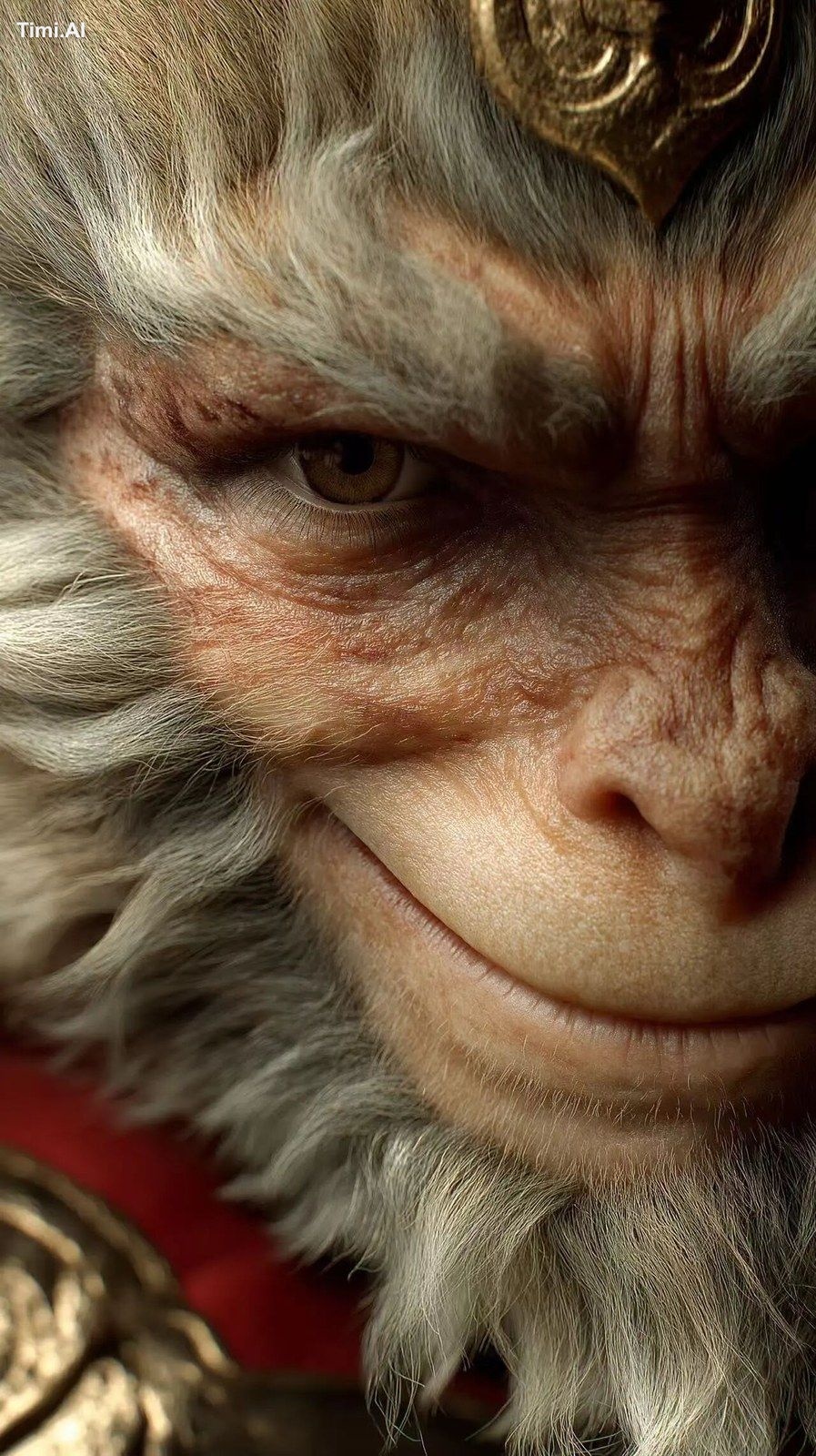 Sun Wukong ultra detailed face, half face close-up, sharp smiling expre…