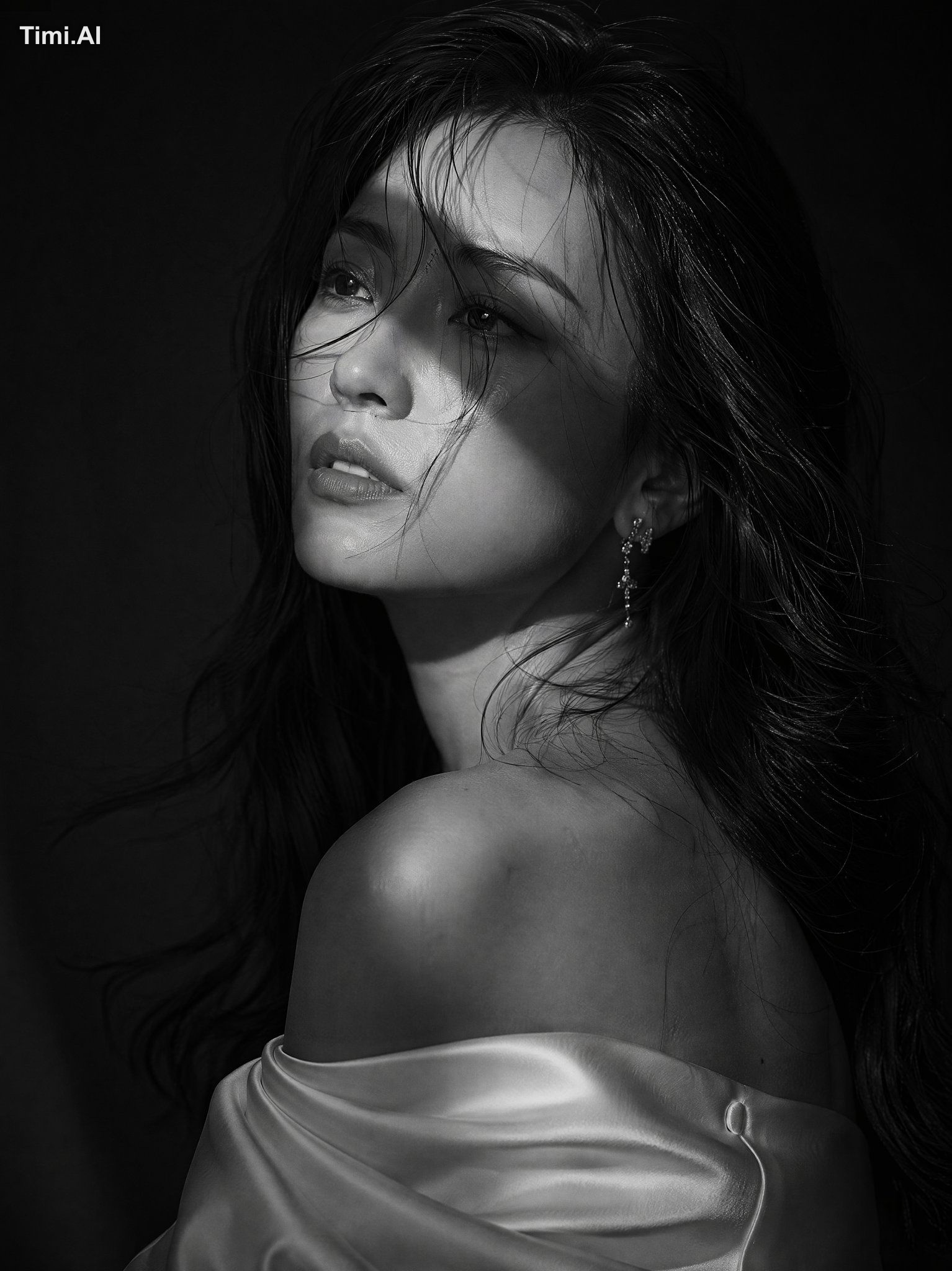 Ultra-realistic cinematic black-and-white Vogue editorial portrait of a… 1