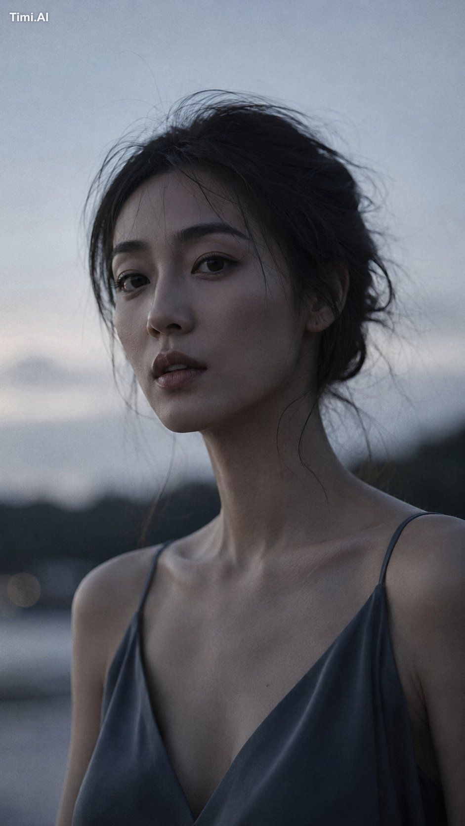 Portrait shot on 85mm f/1.2, close-up of a Japanese woman in her late 2…