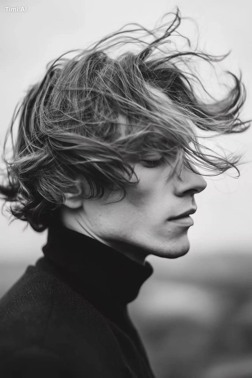 A 70s inspired photograph of a beautiful, windswept man, nostalgia --ar…