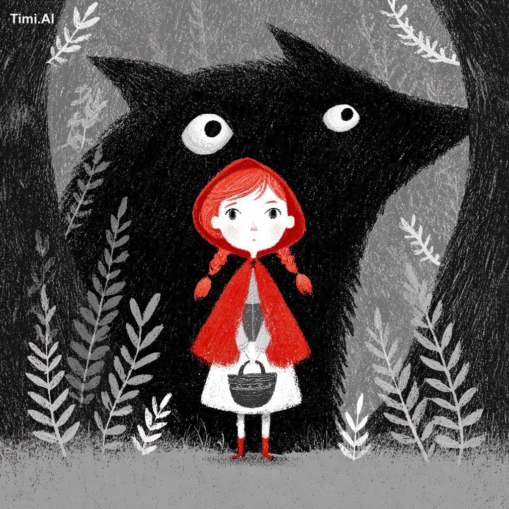 red riding hood illustration. My what big googly eyes you have --v 7