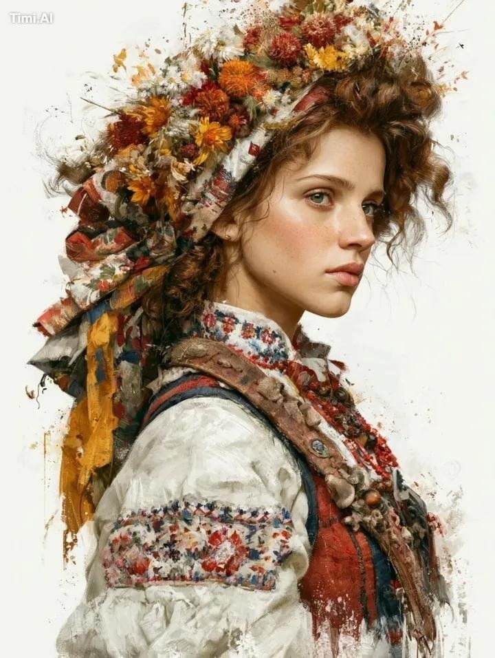 A single highly detailed fine art portrait of a young Slavic woman in t… 3