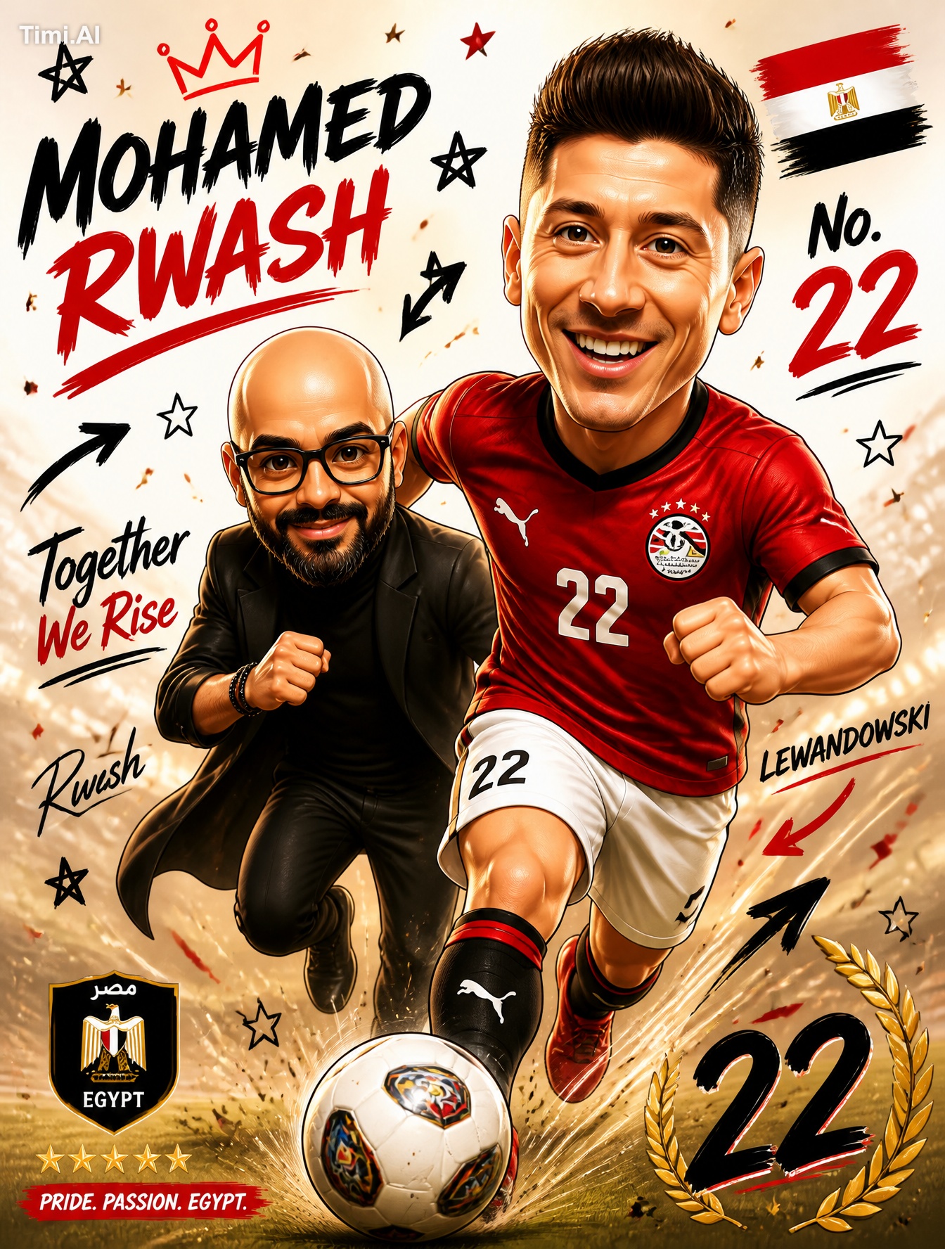 Create a polished cartel like a football player of Egyptian choice in a…