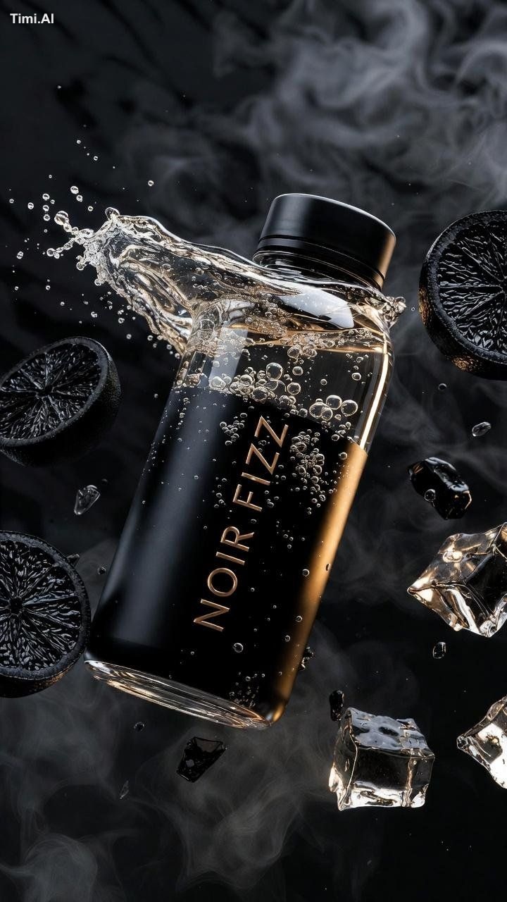 Ultra-cinematic product photography of a matte black luxury soda bottle… 3