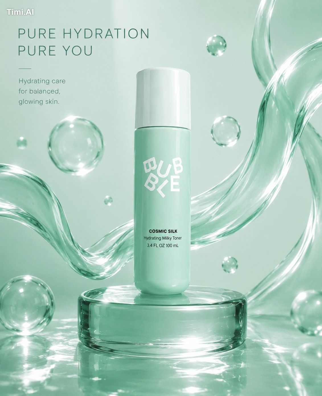 (Luxury skincare product advertisement), (cool mint-green pastel theme)…