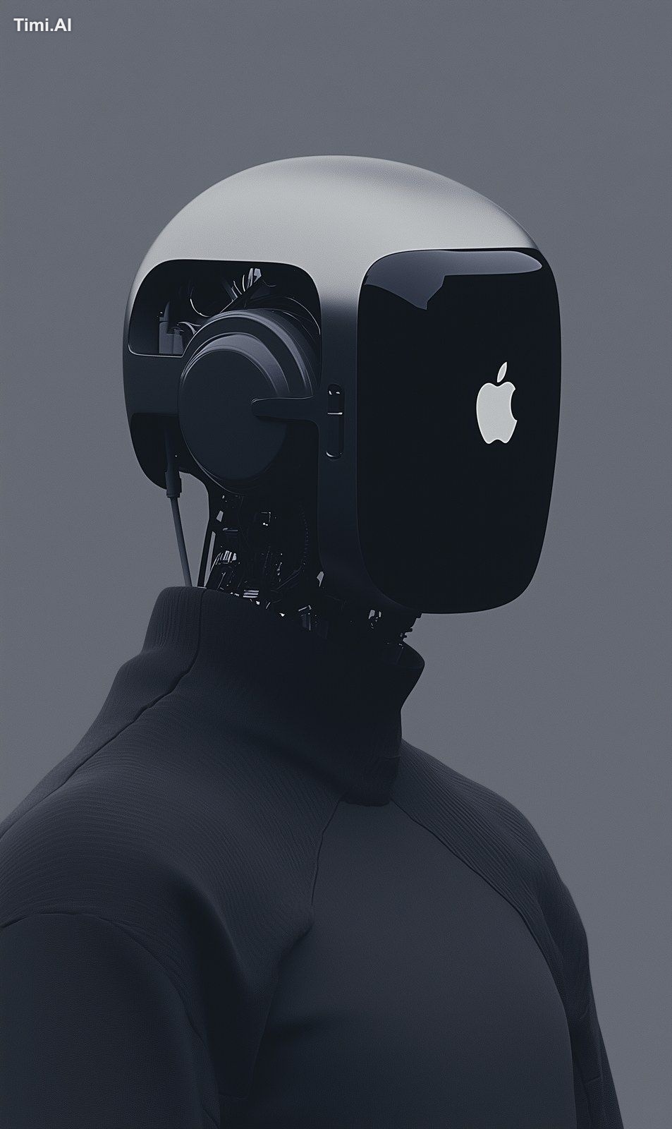 Close-up of a silver Apple robot. --chaos 8 --ar 3:5 --quality 2 --sref…