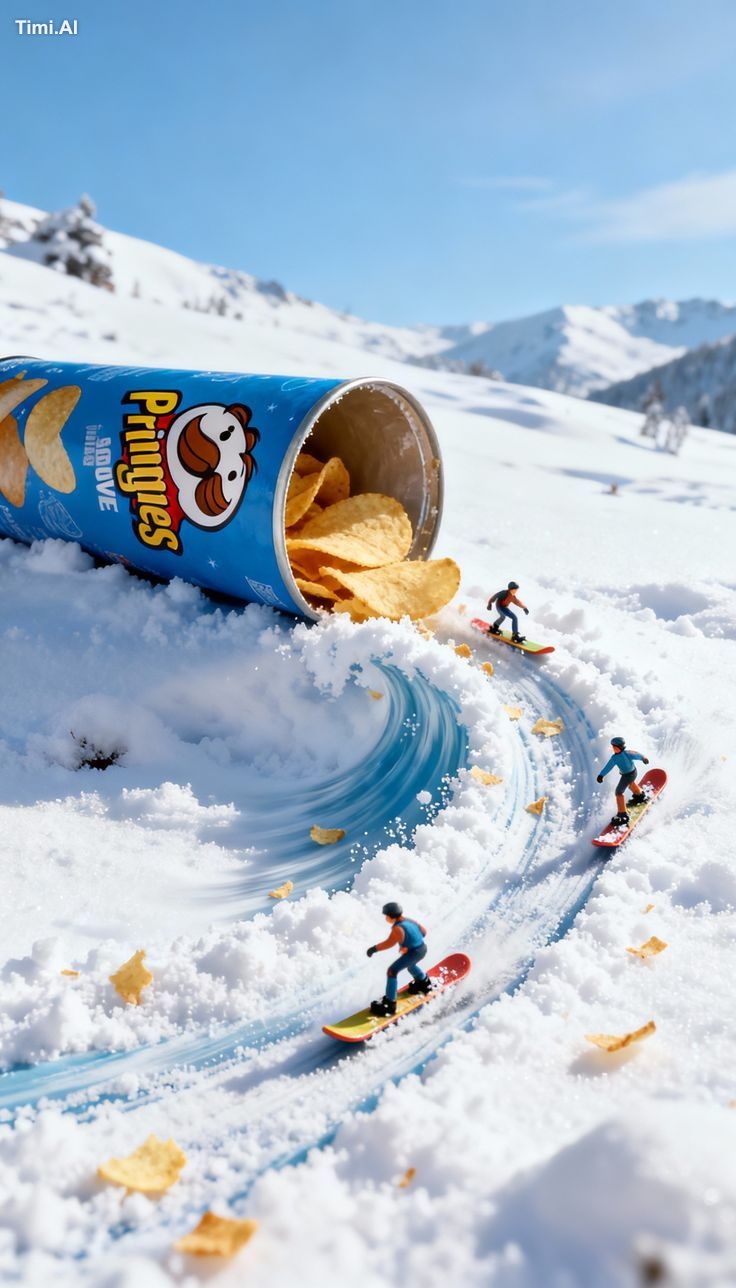 warped logo, unreadable text, stretched can, broken snowboarders, extra…