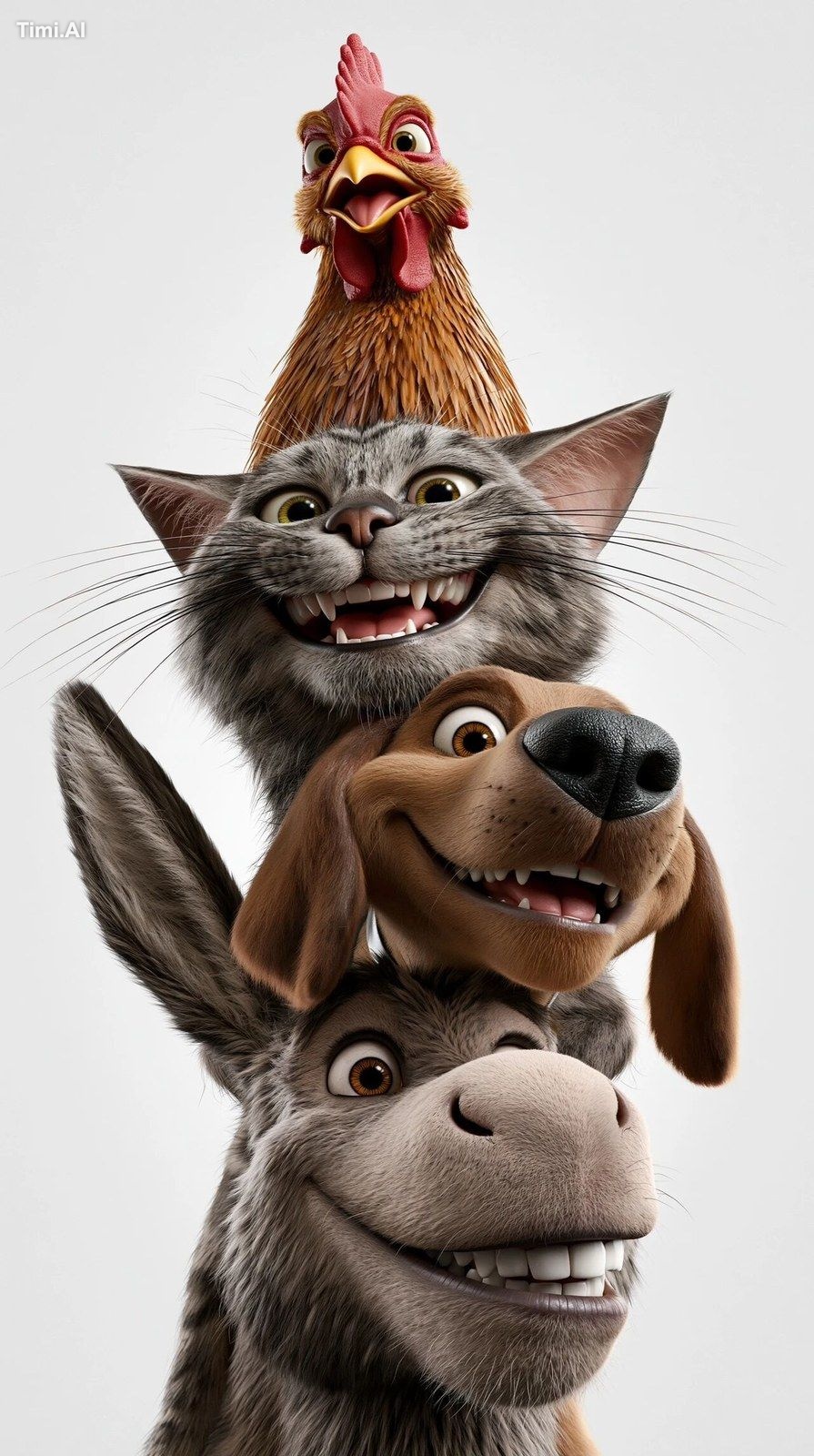 Four highly detailed, realistic anthropomorphic Bremen Town Musicians c…