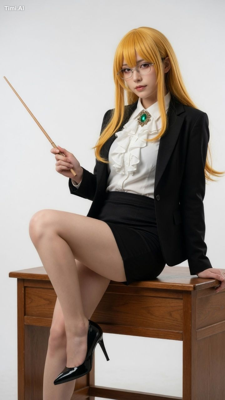 Photorealistic cosplay of Makima from Chainsaw Man as a teacher. A beau… 3