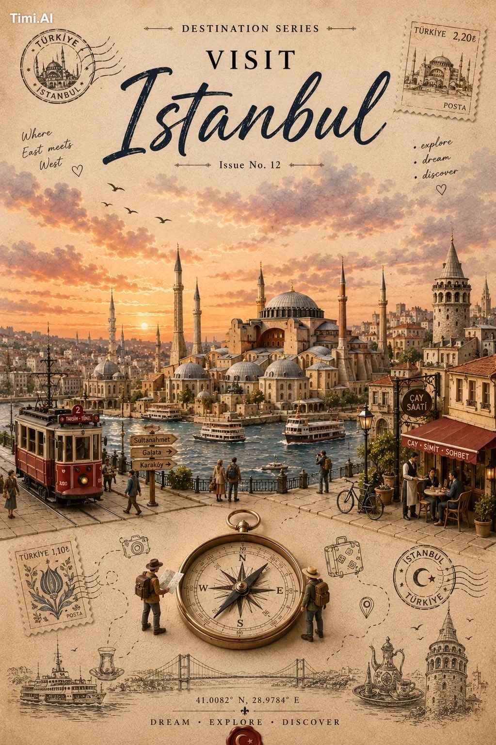 Create a premium vintage travel magazine cover poster for [CITY NAME] i…