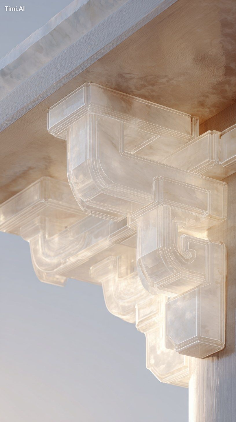 Close-up view: A mortise and tenon structure component made of transluc…