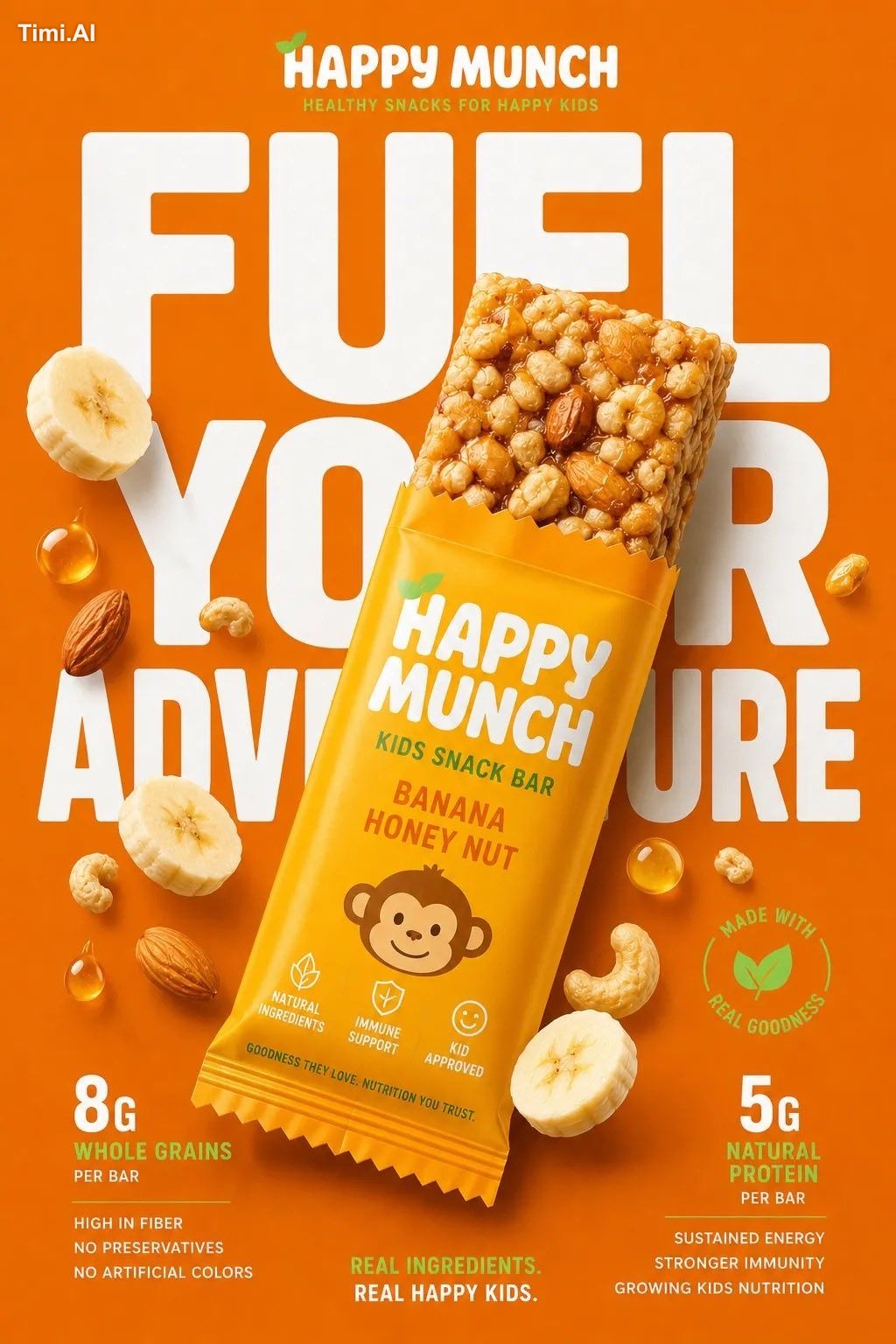 Create a premium FMCG healthy snack advertising poster inspired by bold… 1