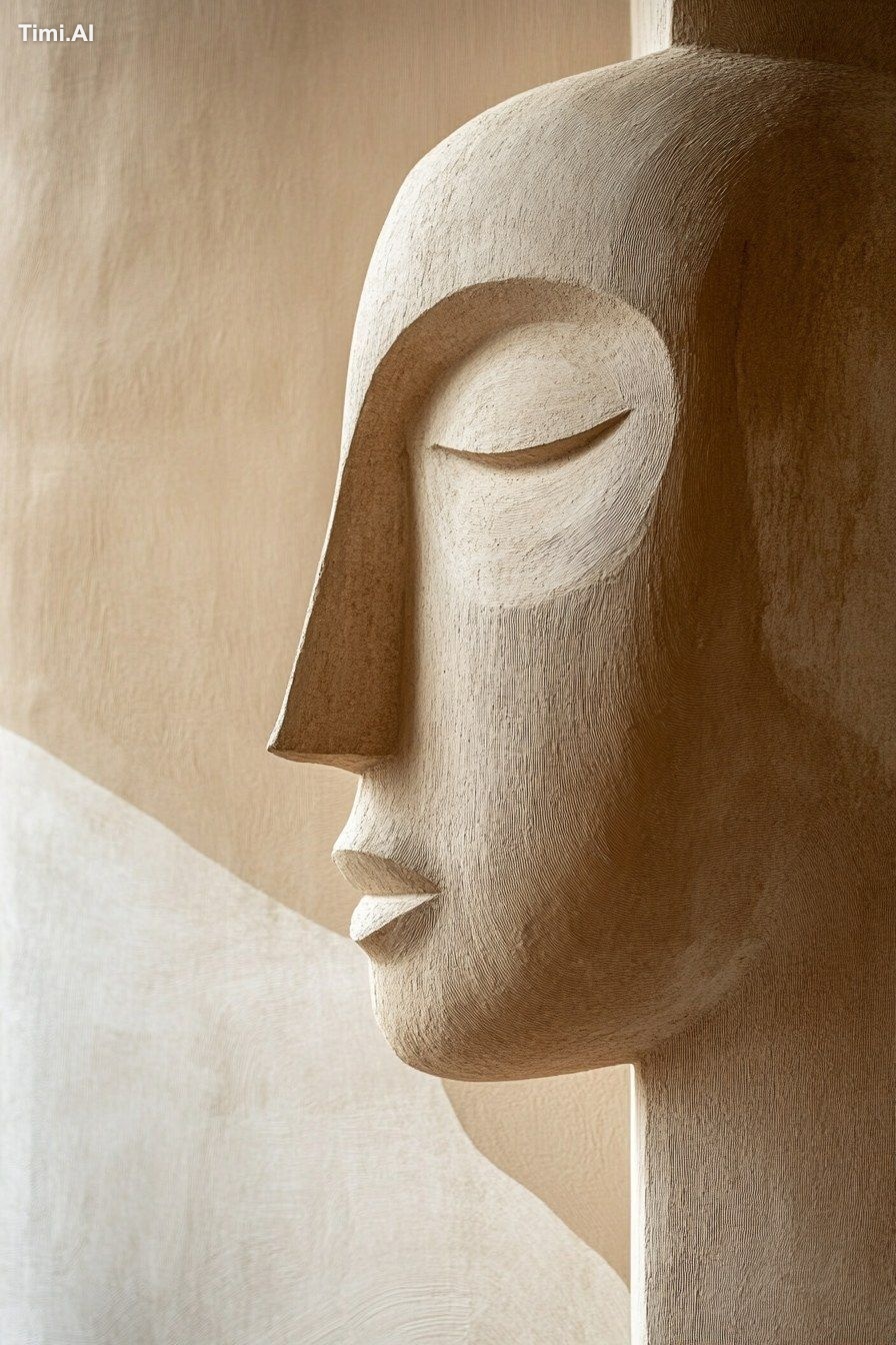 modern abstract weird face geometric shapes, japandi, wabi sabi, neutra…