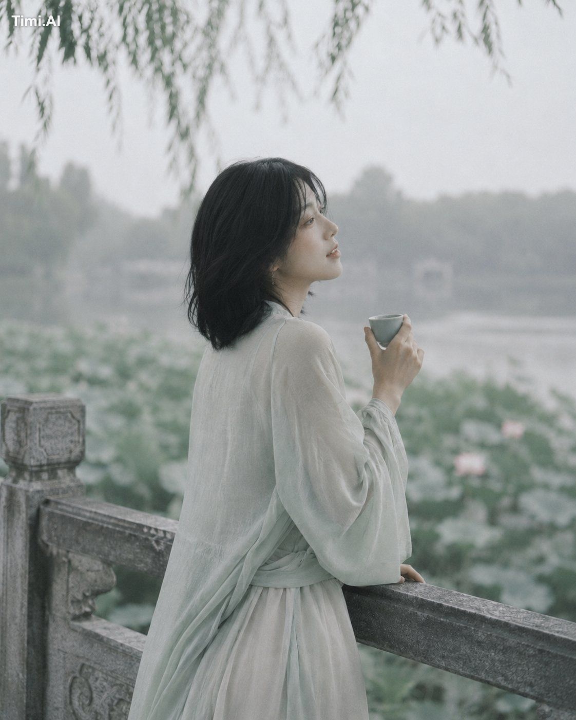 人物正面站立，静态摆拍，现代服装，日系和服，韩式古装，浓妆，水光肌，油亮脸，鼻尖高光，硅胶脸，塑料皮肤，过度磨皮，仙侠发光特效，魔法光效，夸张… 2
