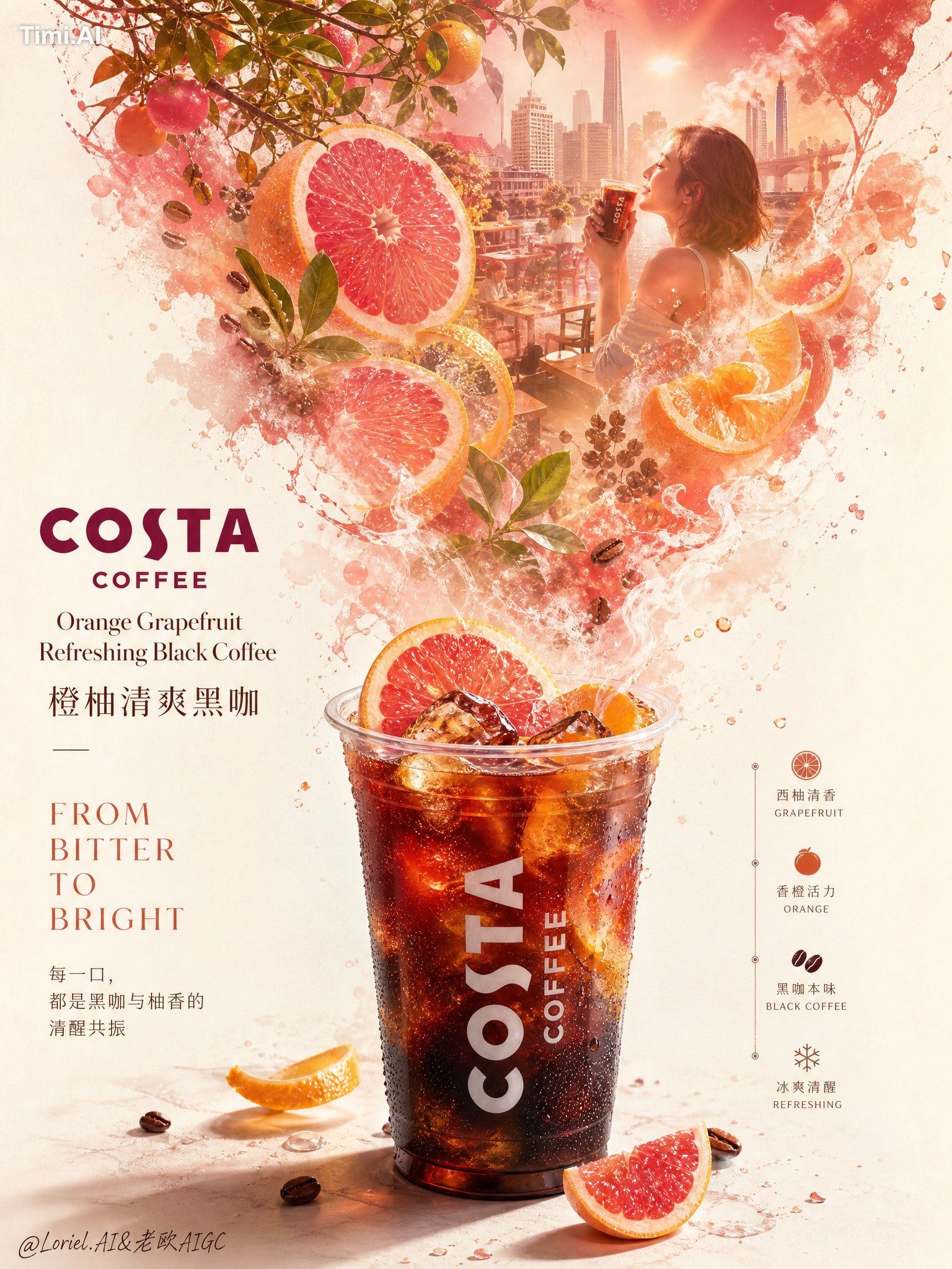 generic menu poster, unreadable COSTA logo, cartoon drink, fake liquid,…