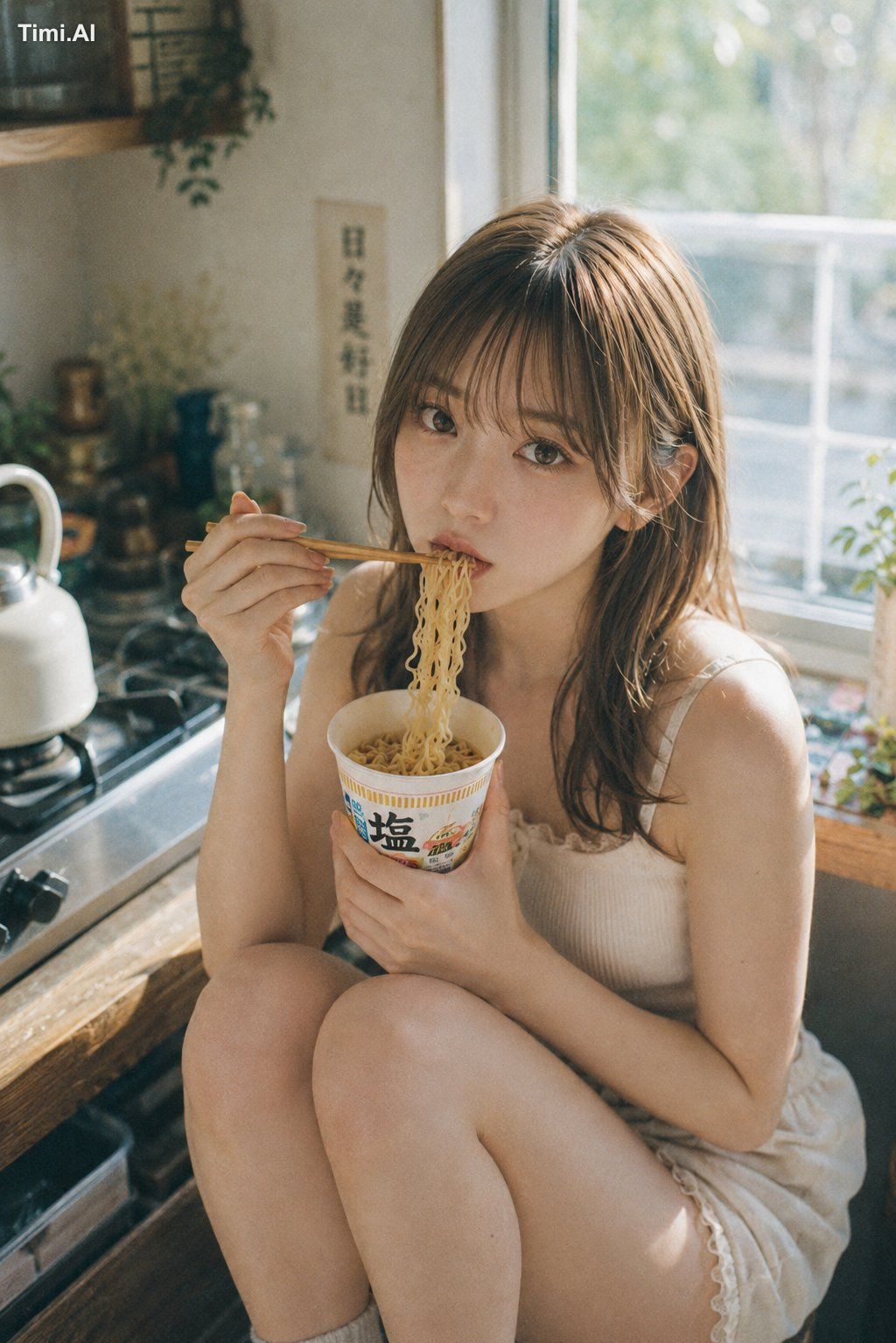 伸びる麺まで、夏の昼下がりの一部みたい🍜📷🌿 #AIart #AI写真 #フィルム写真 【GPT Image2プロンプト】 主題： 湯気…