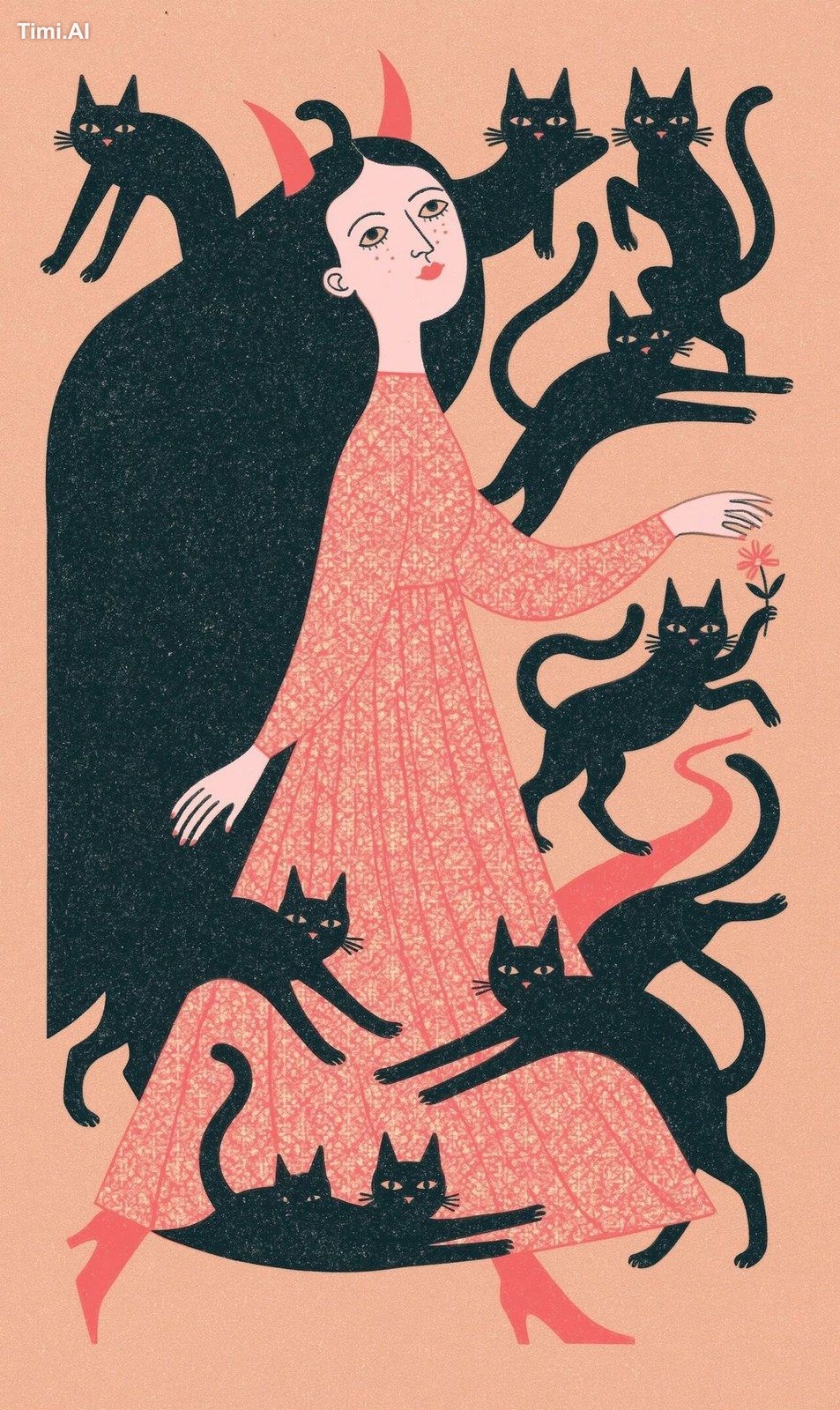 The Fool, Black Cat Waltz Tarot, whimsical gothic folk art tarot illust…