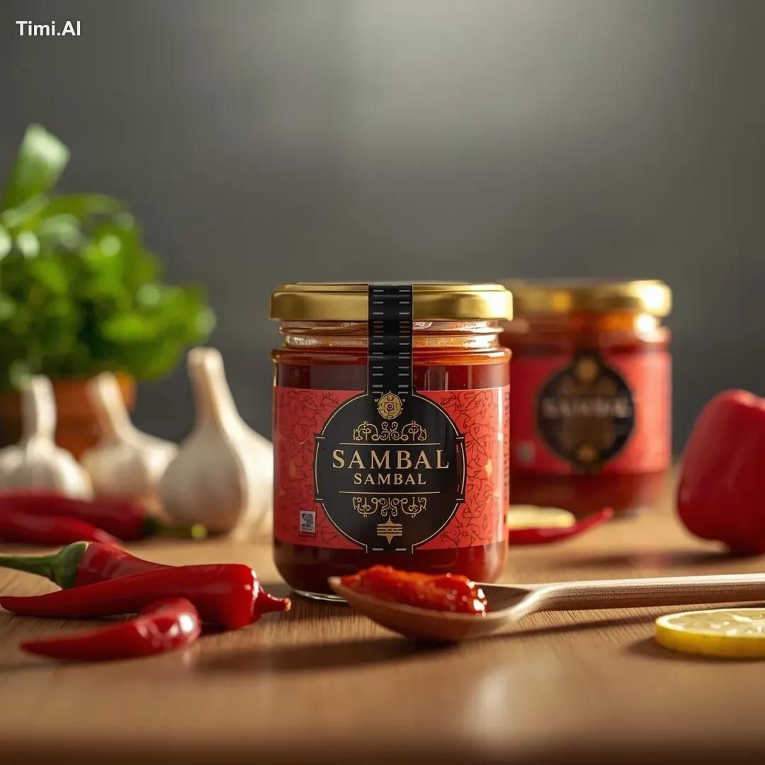Ultra-realistic lifestyle food product photography of a sambal jar (Nas… 1