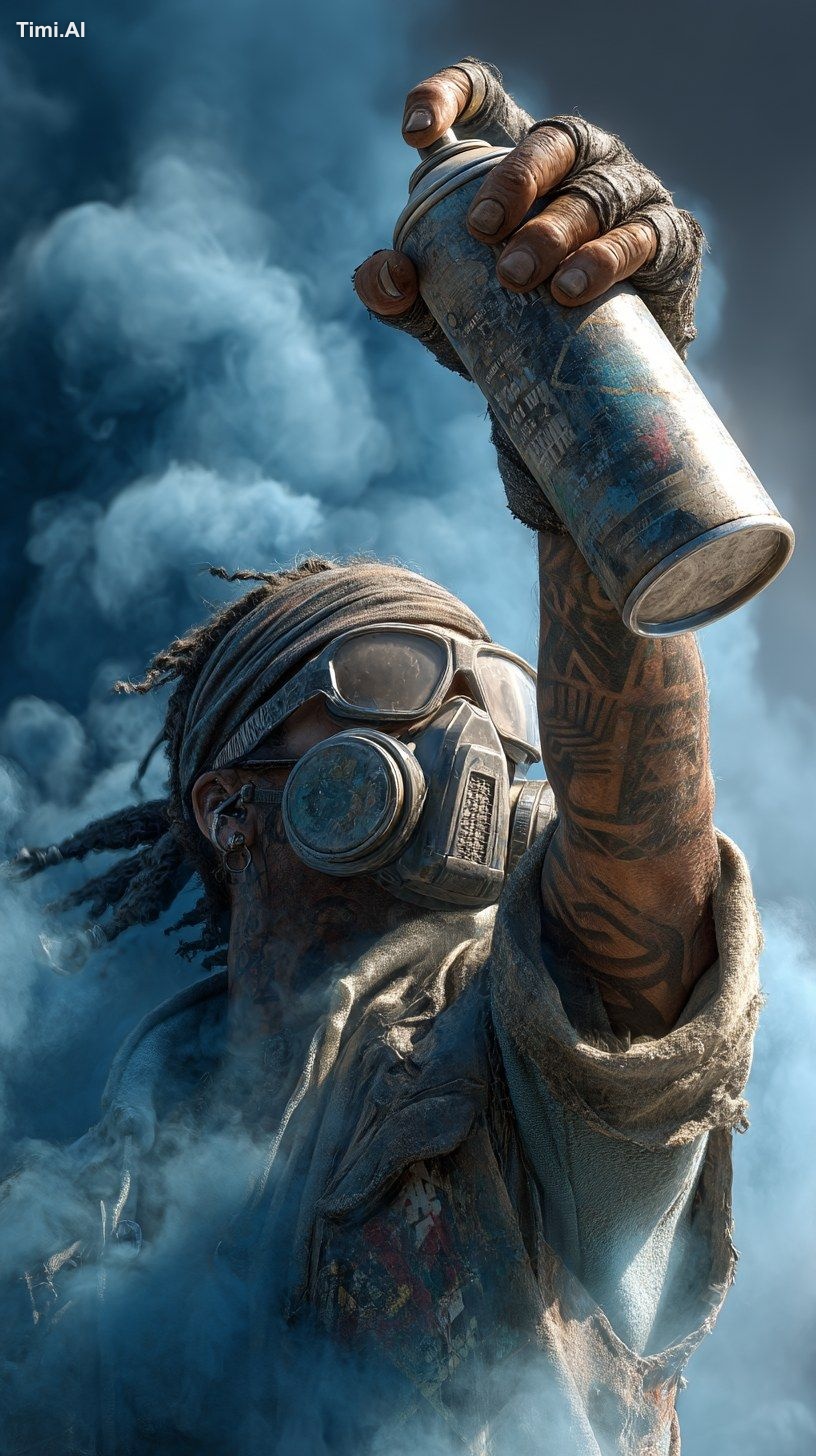 Guy's forearm and hand up to the sky holding a paint spray showing the …