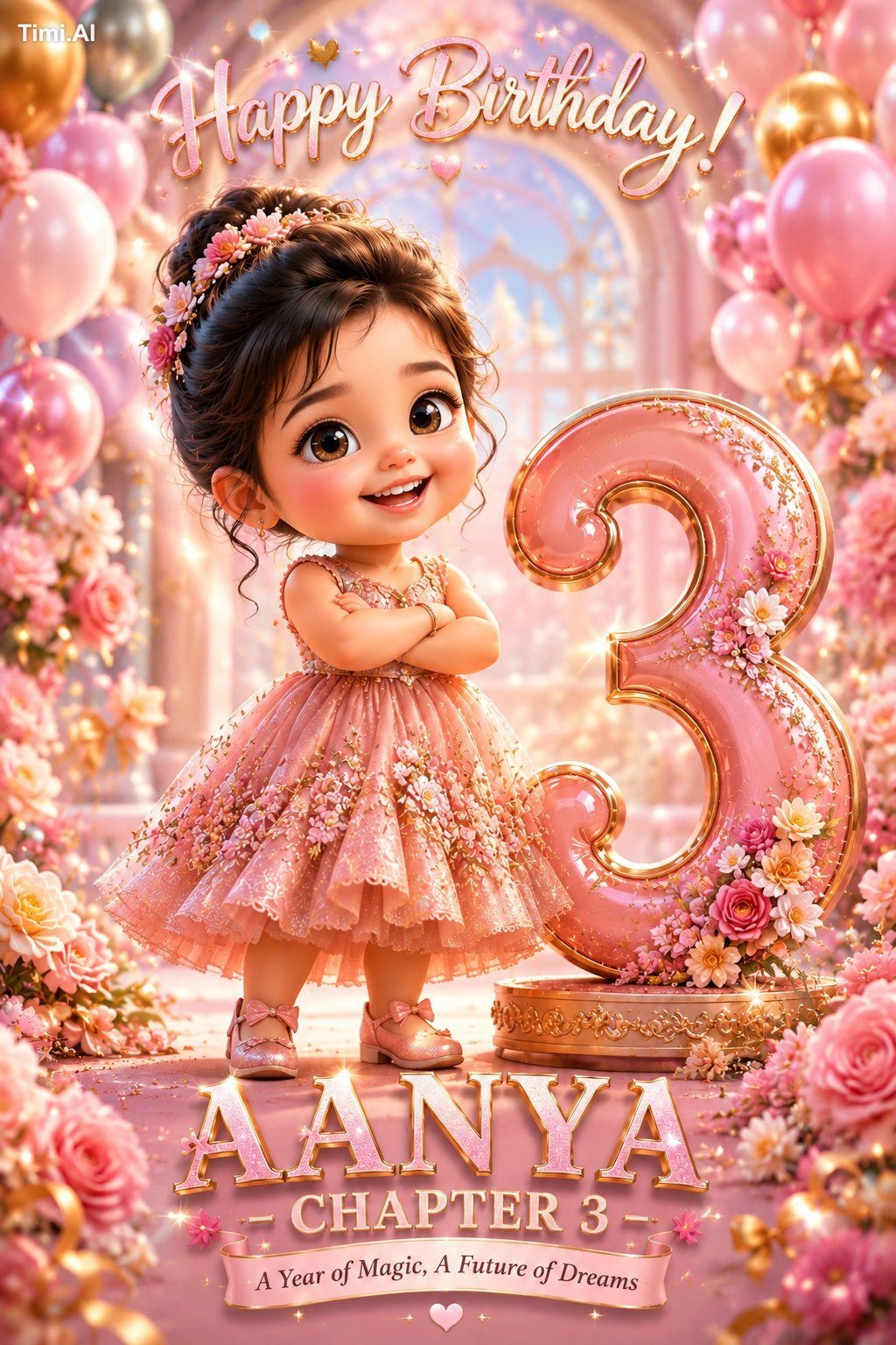 Create an ultra-detailed 3D chibi birthday poster featuring [NAME] tran… 2
